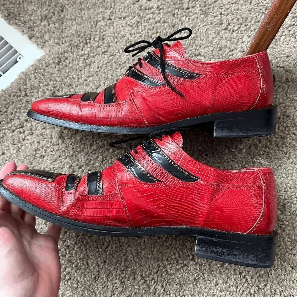 VTG 80s 90s Fortune from Liberty Red Black Reptile Leather Shoes Men’s 10
